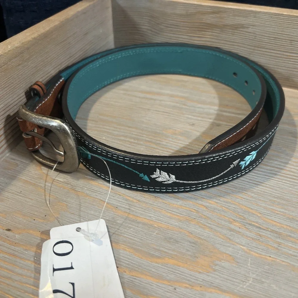 Western Leather Belt  Silver & Turquoise Design Girls Small 20